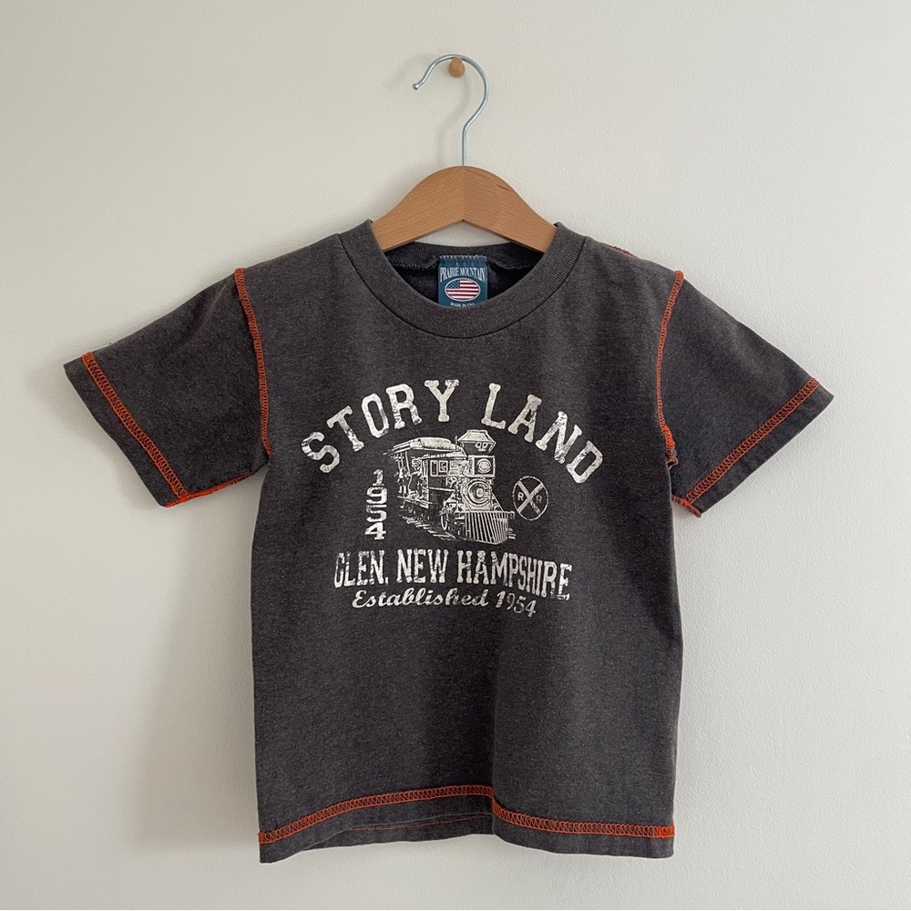 Prairie Mountain Story Land Kids T-Shirt, brown orange